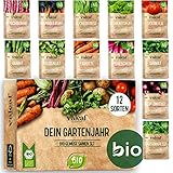 valeaf BIO Gartenjahr Samen Set I Gemüsesamen das ganze Jahr I 12 Monate Samen Gemüse I Gemüsesamen Set für Hochbeet, Balkon und Garten I Samen Set mit Gemüse Saatgut I 12er BIO Pflanzensamen Set